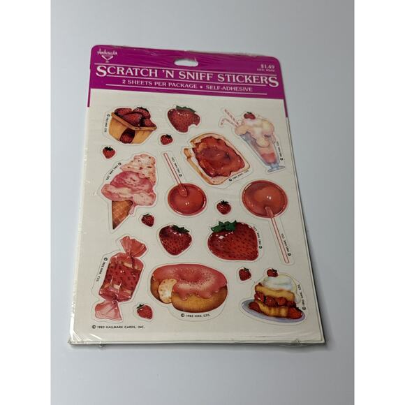 MINT NOS 1983 Hallmark Scratch ’N Sniff Stickers - Strawberry Scent/Theme - Picture 1 of 14